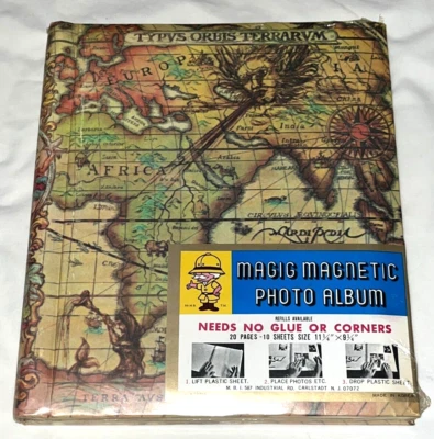 Álbum de fotos autoadhesivo magnético mágico cubierta de mapa del viejo mundo nuevo vintage años 80 Foto 1 de 2