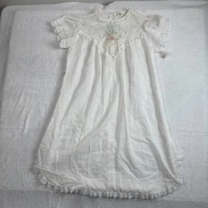 VTG Union Bert Yelin For Iris White Floral Embroidered Lace Trim Nightgown Large - Picture 1 of 10