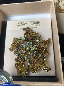 Kirks Folly 2,5" Gold Strass Blume Brosche Anstecknadel - Bild 1 von 5