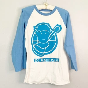 ED SHEERAN Unisex Older Kids Blue White Baseball Tee 3/4 Sleeve 2017 Size 18/20 - Picture 1 of 5