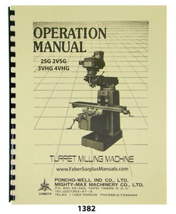 Máquina de fresado vertical Comet 2SG, 2VSG, 3VHG, 4VHG manual de operación y piezas #1382 - Imagen 1 de 12
