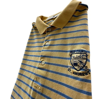 The Old Course at St Andrews Polo Shirt Mens XL  Yellow Blue Striped SS Vintage - Image 1 of 4