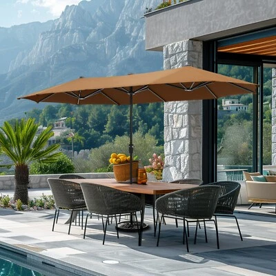 Paraguas de mercado grande de 13 pies para exteriores de doble cara para patio con manivela Foto 1 de 2