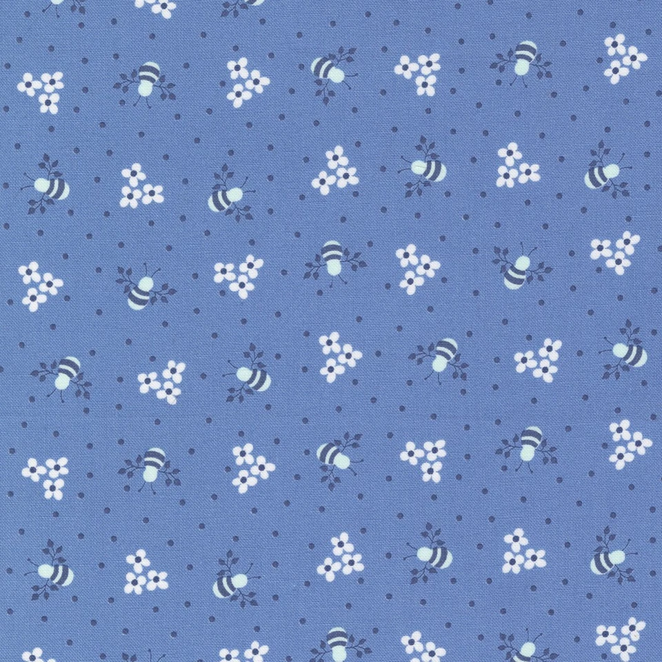 Sunwashed Cotton Fabric 1 Yd Corey Yoder Blue Bees - Image 1 of 1