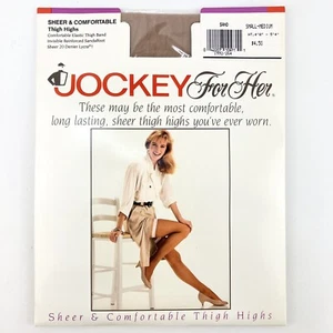 1991 Jockey For Her Thigh High Stockings S/M Sand Sandalfoot Vintage Lingerie - Picture 1 of 2
