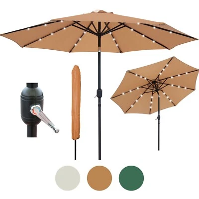 GLAMHAUS Garden Parasol Patio Table Umbrella 2.7M Solar Power LED Crank Tilting Sun Shade