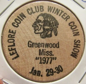 1977 Leflore Coin Club Greenwood, MS Wooden Nickel - Token Mississippi - Bild 1 von 2
