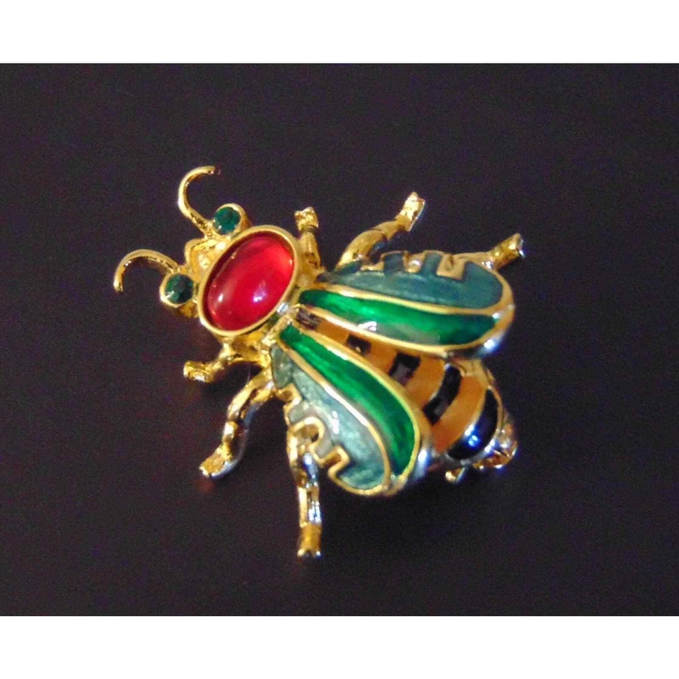 Joan Rivers RUSO Miel BEE BROCHE Esmalte Amarillo Negro Oro Rojo Cabujón Foto 1 de 4