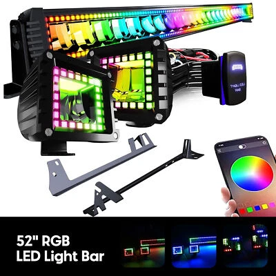 52"+4'' INCH LED Work Light Bar with RGB Halo + Wire For 07-18 Jeep Wrangler JK Foto 1 de 4
