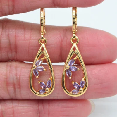 Pendientes colgantes lágrima topacio místico negro relleno de oro amarillo de 18 quilates para mujer Foto 1 de 4