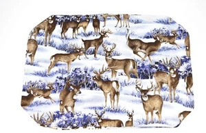 VINTAGE  WINTER SNOW TREES DEER  DOUBLE SIDED PLACEMATS SET OF 4 17" X 11.5" - Picture 1 of 4