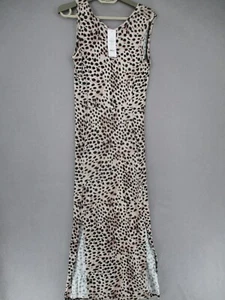 Forever New Dress Womens 8 Beige NWT Animal Slit Midi Sleeveless Jersey Leopard - Picture 1 of 16