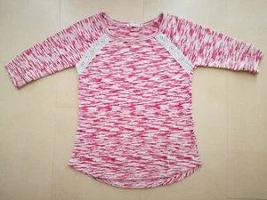 Jersey bicolor rojo blanco BERSHKA talla M mujer manga al codo y ganchillo - 201 - Imagen 1 de 7
