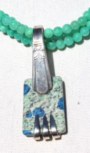 K2 Azurite in Quartz Pendant. Set in a Vintage Silver-Plated Cocktail Fork. - Picture 1 of 11