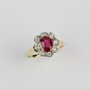 Vintage 14k Yellow Gold, Lab-Created Ruby, Diamond Women's Ring Size 5.75 - Picture 1 of 3