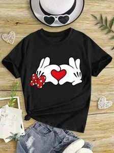 Girls Kids T-shirt Heart Print Shirt Short Sleeve Childrens Tops Minnie Mouse Te - Picture 1 of 9