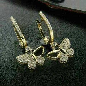 2Ct Lab Created Round Diamond Womens Wedding Drop Earring 14K Yellow Gold Plated - Picture 1 of 5
