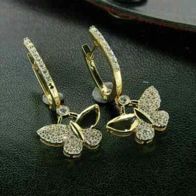 2Ct Lab Created Round Diamond Womens Wedding Drop Earring 14K Yellow Gold Plated - Image 1 of 4