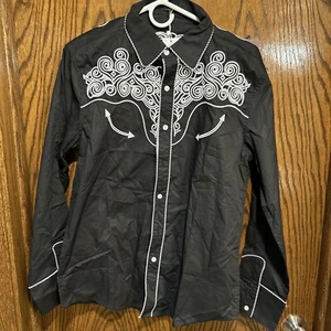 COOFANDY Mens Western Cowboy Embroidered Long Sleeve Button Down Size Small New - Picture 1 of 3