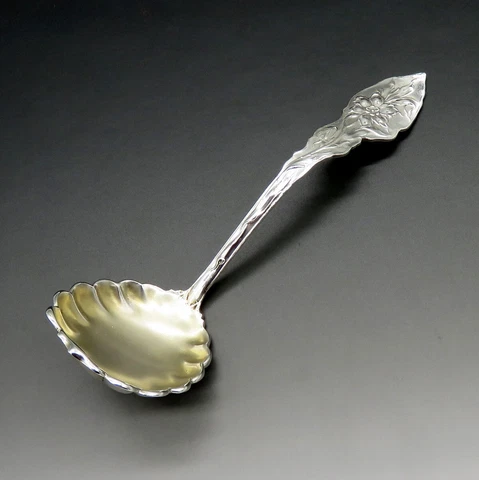Unger Bros Art Nouveau Narcissus Sterling Silver Gravy Sauce Ladle Cover