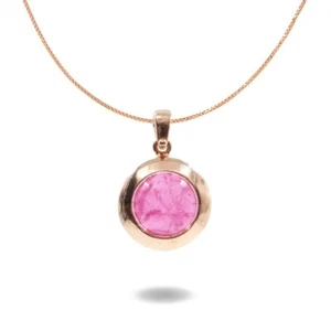 925 Silver Branched Jewelry Venetian Chain Pink Stone Pendant - Picture 1 of 1
