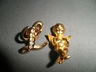 LITTLE GOLD PLATED SITTING ANGEL PLUS LUCKY PIN BADGE