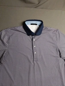 Greyson Golf Polo Mens Large Blue White Performance Stretch Tech Geometric Logo - Picture 1 of 9