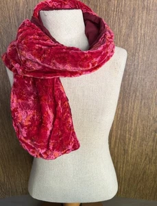Roshanara Paris 90s Silk Velvet Scarf Raspberry Crushed Velvet Neck Wrap 41x6 - Picture 1 of 8