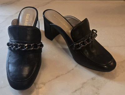 Enzo Angiolini Cuero Negro Gilian Mules Tacón Bloque Talla 6M Foto 1 de 4