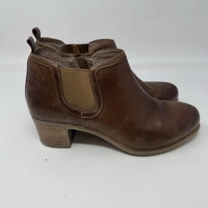 Dansko Harlene Leather Ankle Boots Womens Size 42 11.5-12 Tan Brown Zip Low Heel - Picture 1 of 9