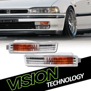 For 90-91 Honda Accord Crystal Chrome Clear Front Signal Parking Bumper Lights - Picture 1 of 2