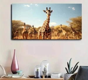 Abstract Giraffes In African Savannah Unframed Canvas Painting for Living - Picture 1 of 6