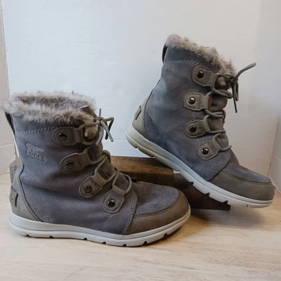 Sorel Explorer Joan Boots Suede Shearling Combat Snow NL3039-052 Waterproof  - Image 1 of 4