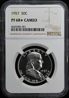 Franklin 1957 medio dólar 50C NGC PR68CAM estrella Foto 1 de 2