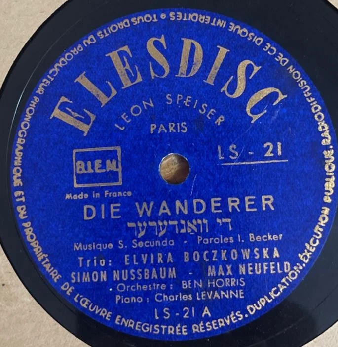 Yiddish Jewish 78 RPM- Die Wanderer / Schusterlech- Yiddish trio-Elesdisc France - Image 1 of 2