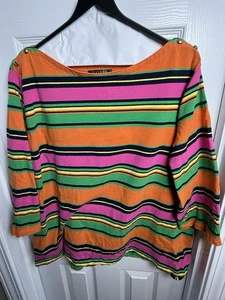 Lauren, Ralph Lauren 3/4-Arm Pullover Oberteil Damen Größe 3X kräftige helle Streifen - Bild 1 von 7