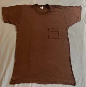 Vintage Fruit Of The Loom T Shirt Pocket Short Sleeve Brown L 42-44 - Picture 1 of 19