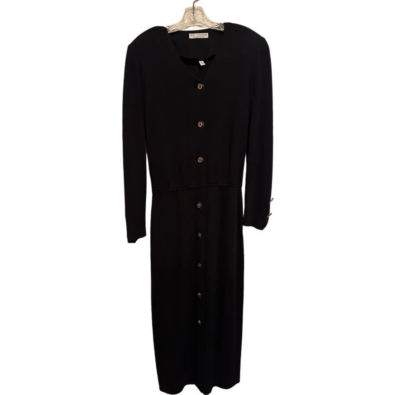 Vintage St. John Collection By Marie Gray Santana Black Long Sleeve Midi Dress - Image 1 of 4