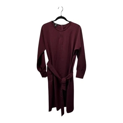 Alfani Burgundy Long Sleeve Belted Midi Dress Women Size M - Image 1 of 4