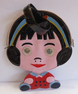 VINTAGE VINYL AUGEN ZWINKERND BLINZELND FLACKERND DOPPELSEITIG JUNGE UND MÄDCHEN REISSVERSCHLUSS HANDTASCHE - Bild 1 von 5