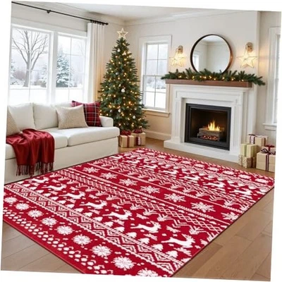  Tapete de sala de estar de Natal, 5x7 pés lavável tapete de pilha alta-baixa, não 5×7 pés vermelho - Imagem 1 de 4