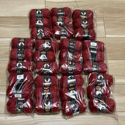 Lot 33 Yarn Skeins Lion Brand Lion Suede Chenille Garnet Red 122 Yds/ea SEALED - Image 1 of 4