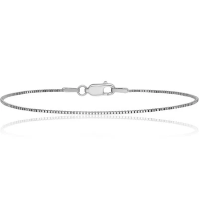 14K Solid White Gold 0.95mm Box Link Chain Bracelet - Image 1 of 4