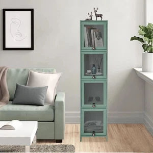 4 Tiers Cabinet with Door, Small Narrow Organizer Cabinet, Floor Corner Cabinet - Picture 1 of 13