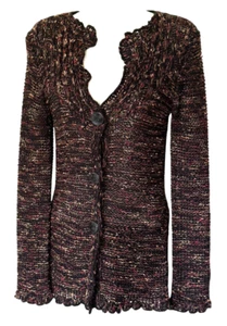 BCBGMaxAzria Lace Button Front CARDIGAN V-NECK Size SMALL Marled Black Red Gold - Picture 1 of 10