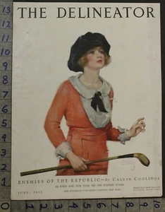 1921 GOLF SPORT DELINEATOR COVER BEAUTY SEXY GIRL FLAPPER SUFFRAGE ART 27621 - Bild 1 von 1