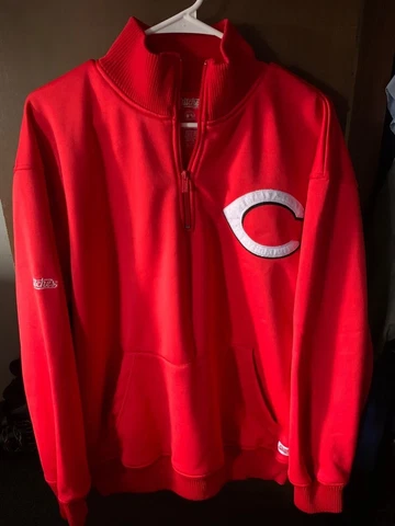 Men’s Cincinnati Reds MLB Red Quarter Zip Fleece Sweatshirt Size L Stitches Cover