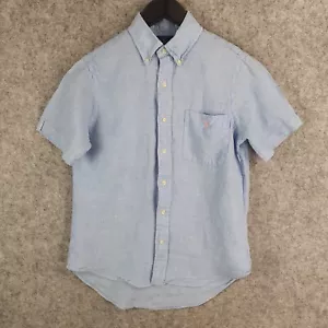 Ralph Lauren Shirt Mens Small Blue 100% Linen Slim Button Down Short Sleeve - Picture 1 of 15