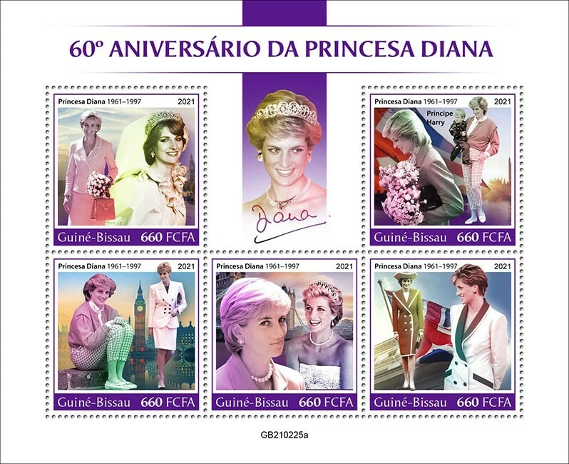 Estampillas de la realeza Guinea-Bissau 2021 MNH princesa Diana personajes famosos 5v M/S Foto 1 de 1