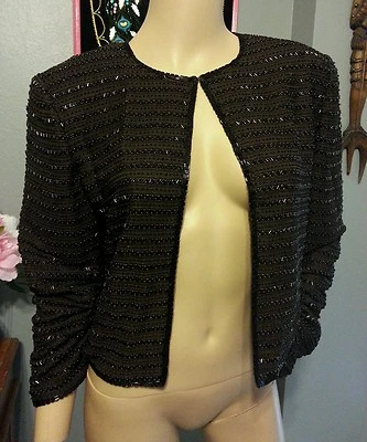 Chaqueta de vestir de vacaciones Blacktie Oleg Cassini con cuentas marrón dorado negro en zig zag de seda Foto 1 de 4